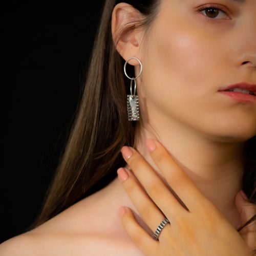 set inel argint texturat unicat cercei